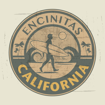 抽象的なサーファー スタンプやサンタクルス カリフォルニア州の記号 のイラスト素材 ベクタ Image