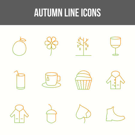 Unique autumn vector line icon set