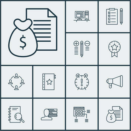 コラボレーション レポートおよび保証トピックのプロジェクト管理のアイコンのセットです 編集可能なベクター イラストです プロモーション スキル 保証およびより多くのベクトルのアイコンが含まれています のイラスト素材 ベクタ Image