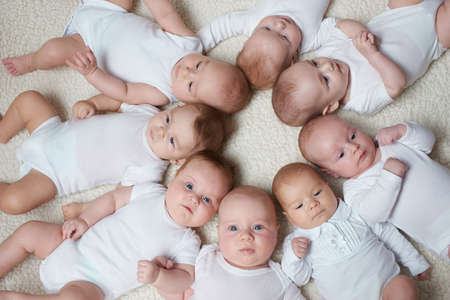 Portrait of cute babies on light background