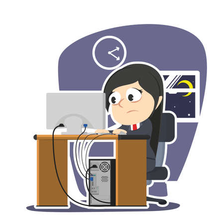 ビジネスウーマン働くイラスト デザインを泣いています のイラスト素材 ベクタ Image