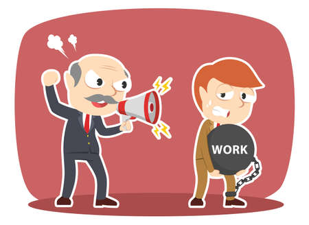 上司は彼のアフリカの女性従業員に一生懸命働くことを余儀なくされたのイラスト素材 ベクタ Image