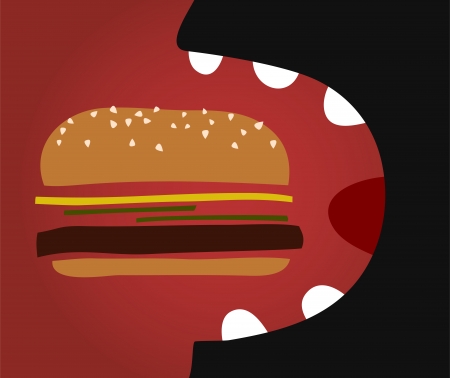 ベクトル漫画男 ハンバーガーを食べてのイラスト素材 ベクタ Image