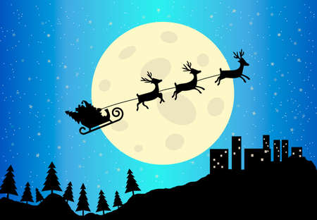 Santa's sleigh at city scape and moon vector illustration Vector Illustration