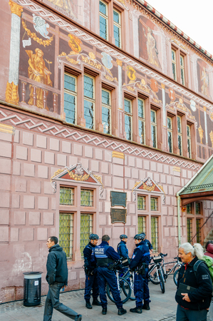 mulhouse france dec 12 2015 police officers surveilling the entrance gate with - Police Officer Christmas Decorations mulhouse france dec 12 2015 police officers surveilling the entrance gate with - Police Officer Christmas Decorations
