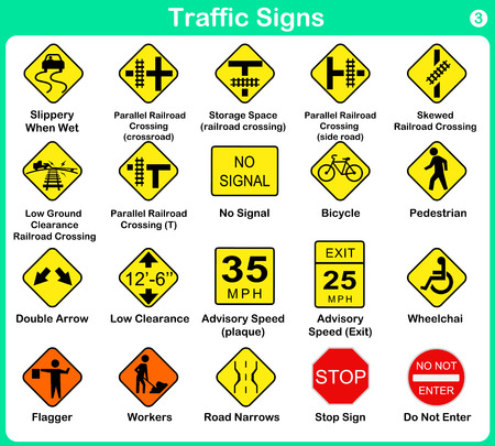 Traffic sign collection warning road signs