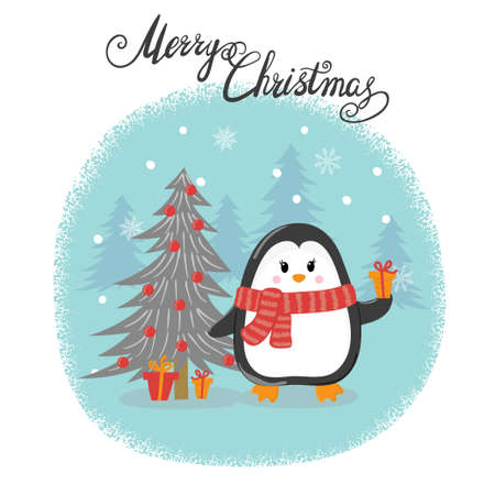 merry christmas card with cute cartoon penguin happy new year vector illustration for greeting cards - Cartoon Christmas Cards merry christmas card with cute cartoon penguin happy new year vector illustration for greeting cards - Cartoon Christmas Cards