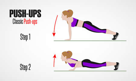 腕立て伏せ スポーツエクササイズ 腕立て伏せのステージ 自由な重量の練習 アクティブなライフスタイルのイラスト ベクトル スケッチ のイラスト素材 ベクタ Image