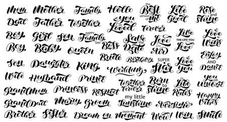 Set of family style brush lettering. vector stock illustration for banner or poster, cloth or sticker
