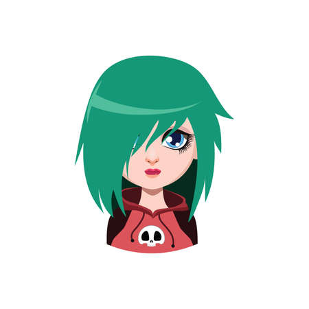 エモ少女 緑髪の色のイラスト素材 ベクタ Image エモ少女 緑髪の色のイラスト素材 ベクタ Image