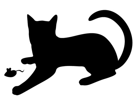 マウスで遊ぶ優雅な黒猫のシルエットのベクター イラスト のイラスト素材 ベクタ Image