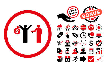 ボーナス絵文字コレクションと銃を持つ強盗アイコン ベクトル イラストのスタイルは バイカラー フラット象徴 青と灰色の色 白の背景です のイラスト素材 ベクタ Image