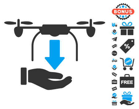 無料ボーナス デザイン要素を持つドローン ドロップ ゴミ絵文字 ベクトル イラストのスタイルは フラット象徴的なシンボル 青と灰色の色 白の背景です の イラスト素材 ベクタ Image