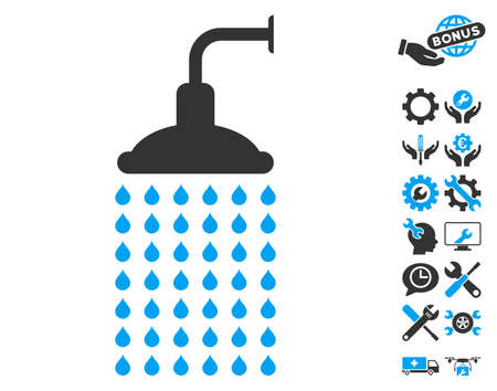 ボーナス ツール クリップ アートとシャワーのアイコン ベクトル イラストのスタイルは 白い背景の上フラット象徴的なブルーとグレーのシンボルです の イラスト素材 ベクタ Image