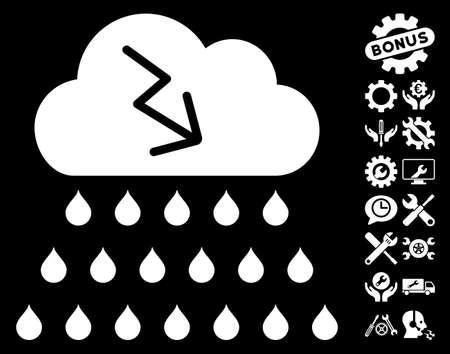 ボーナス サービス クリップアートと雷雨の雨雲絵文字 ベクトル図のスタイルは 白地フラット象徴的なシンボルです のイラスト素材 ベクタ Image