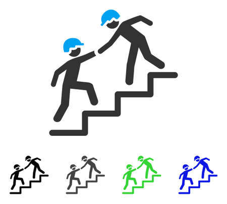 ピクトグラムをベクトル ビルダー階段ヘルプ フラット 色ビルダー階段の勾配 灰色 黒 青 緑のピクトグラムの変形を助けます グラフィック デザインのフラット アイコン スタイル のイラスト素材 ベクタ Image