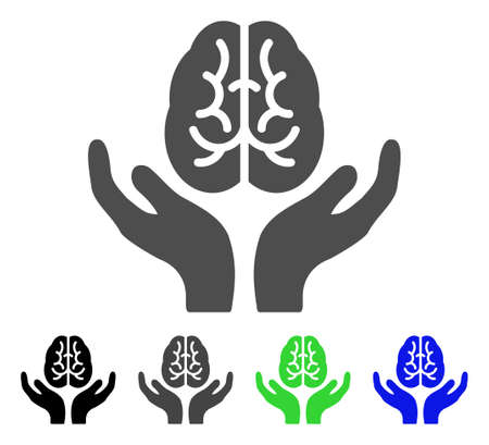 脳ケア手フラット ベクトル ピクトグラムです 色脳ケア手 灰色 黒 青 緑のピクトグラムの亜種 Web デザインのフラット アイコン スタイル の写真素材 画像素材 Image