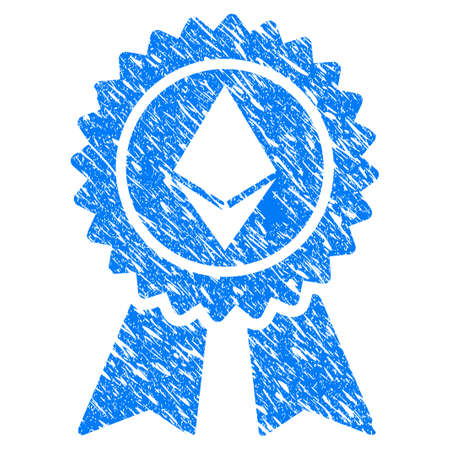 Grunge Ethereum Reward Seal icon with grunge design and scratched texture. Unclean raster blue pictogram for rubber seal stamp imitations and watermarks. Draft sticker symbol.