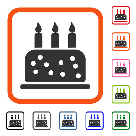 バースデー ケーキには アイコンが丸められます ベクトル絵文字スタイル フラット記号は 丸みを帯びた正方形のボタンにピンクし グレーの色 のイラスト素材 ベクタ Image