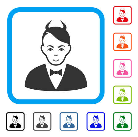 喜びの悪魔司祭ベクトルアイコン 人の顔は喜びの気分を持っています 丸みを帯びた正方形の悪魔の司祭のシンボルの黒 灰色 緑 青 赤 オレンジ色のバージョン のイラスト素材 ベクタ Image