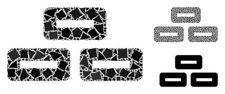 Bricks composition of raggy parts in various sizes and color tones, based on bricks icon. raggy dots are organized into composition. bricks icons collage with dotted pattern. Stock Photo