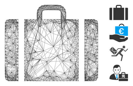 Vector wire frame baggage. geometric wire frame 2d network generated with baggage icon, designed with crossed lines. some bonus icons are added.