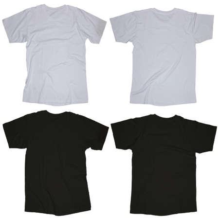 Wrinkled blank black and white blank t-shirt template, front and back design isolated on white - 31361732