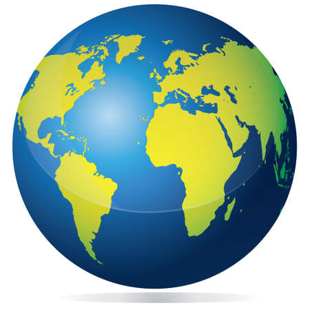 青い惑星のベクトル イラスト グリーン大陸世界地図が付いている地球は 白で隔離のイラスト素材 ベクタ Image