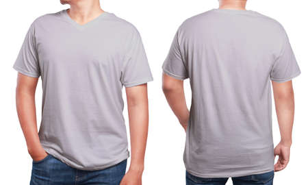 grey t shirt mock up front and back view isolated male model