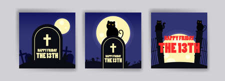 Friday the 13th banner. banner with cute cat for cards, postcards, social media ads and posters. Vector Illustration