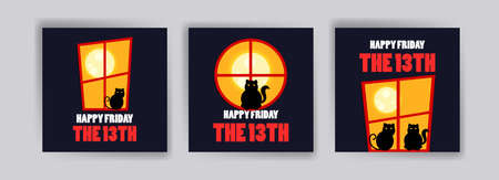 Friday the 13th banner. banner with cute cat for cards, postcards, social media ads and posters.
