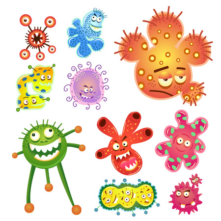 Bacteria and virus cartoon. eps10 file simple gradients, all in separate group for easy editing. Stock Photo