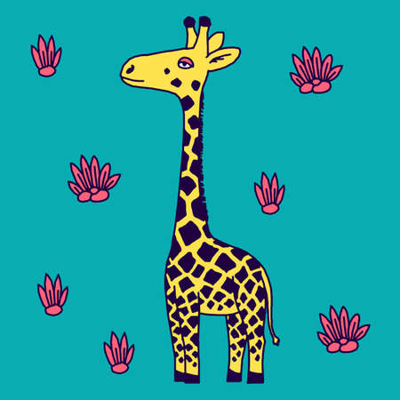 漫画のスタイルでキリンは 白い背景の上絶縁です 使いやすい のイラスト素材 ベクタ Image