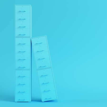 Blue Filing Cabinets On Bright Blue Background In Pastel Colors