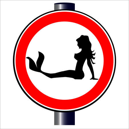 a large round red traffic displaying a trucker mermaid silhouette vector