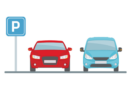 白い背景の上の 2 台の車を駐車 フラットなスタイル ベクトル イラスト のイラスト素材 ベクタ Image