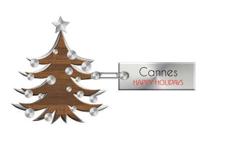 Gadgets christmas in steel and wood cannes with label happy holidays Stock Photo