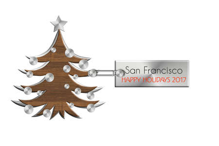 Gadgets christmas in steel and wood with label san francisco happy holidays 2017