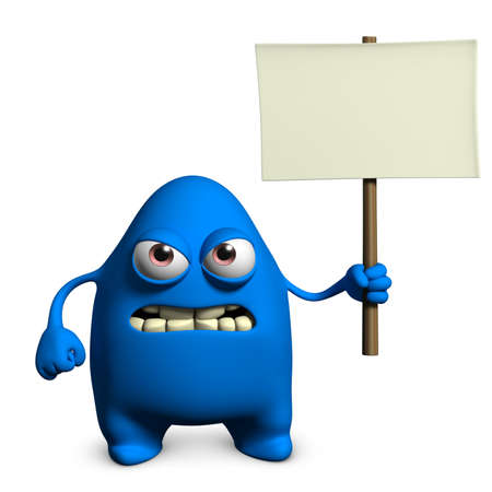 3d cartoon cute monster holding blank