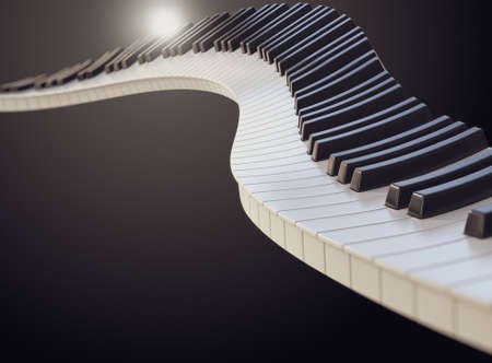 A concept of a wave of piano keys on a dark moody background - 3d render