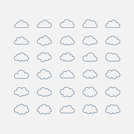 35 雲の大きなベクトル セット白い雲形 黒線雲形 黒い雲の形の形 雲のアイコン Web やクラウドにコンピューティングのためのアプリケーションの署名 白い背景で隔離 のイラスト素材 ベクタ Image