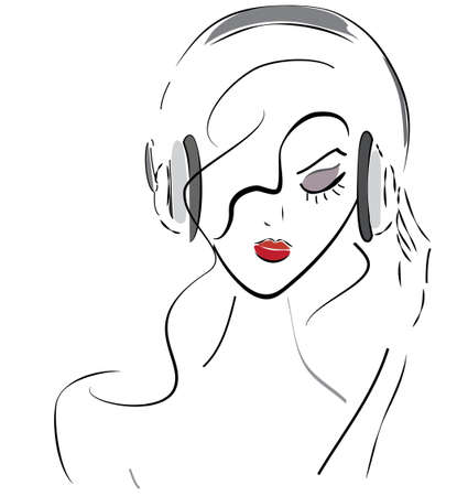 音楽を聞くヘッドフォン若い女性の女の子のイラスト素材 ベクタ Image 音楽を聞くヘッドフォン若い女性の女の子のイラスト素材 ベクタ Image