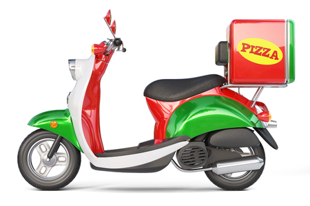 delivery pizza scooter in iatalian style isolated on white