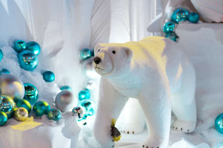 Toy Polar Bear In Christmas Decorations Stock Photo Picture And
