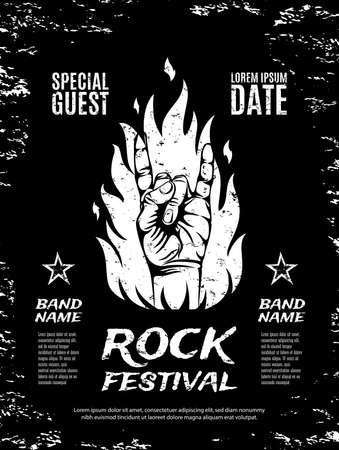 rock n roll sign on fire silhouette isolated on white background fondo rock flyers