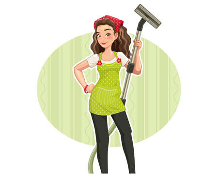 Beautiful girl with vakuum clenar. Vector illustration, Eps10 Isolated on white background