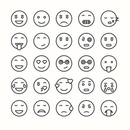顔文字 絵文字線形アイコンを設定します かわいい絵文字 分離ベクトル図 のイラスト素材 ベクタ Image
