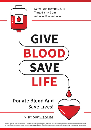 blood donation vector illustration with red heart and drop counter