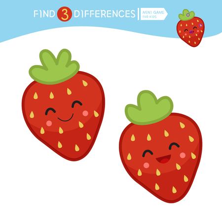 Find differences. educational game for children. cartoon vector illustration of cute strawberry. Stock Photo