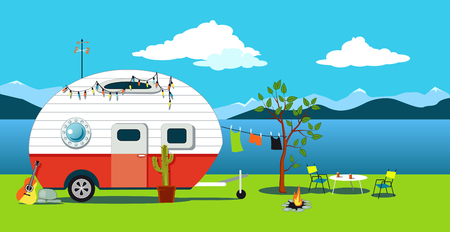 Eight Files Hand Drawn Quirky Vintage Campers Clip Art